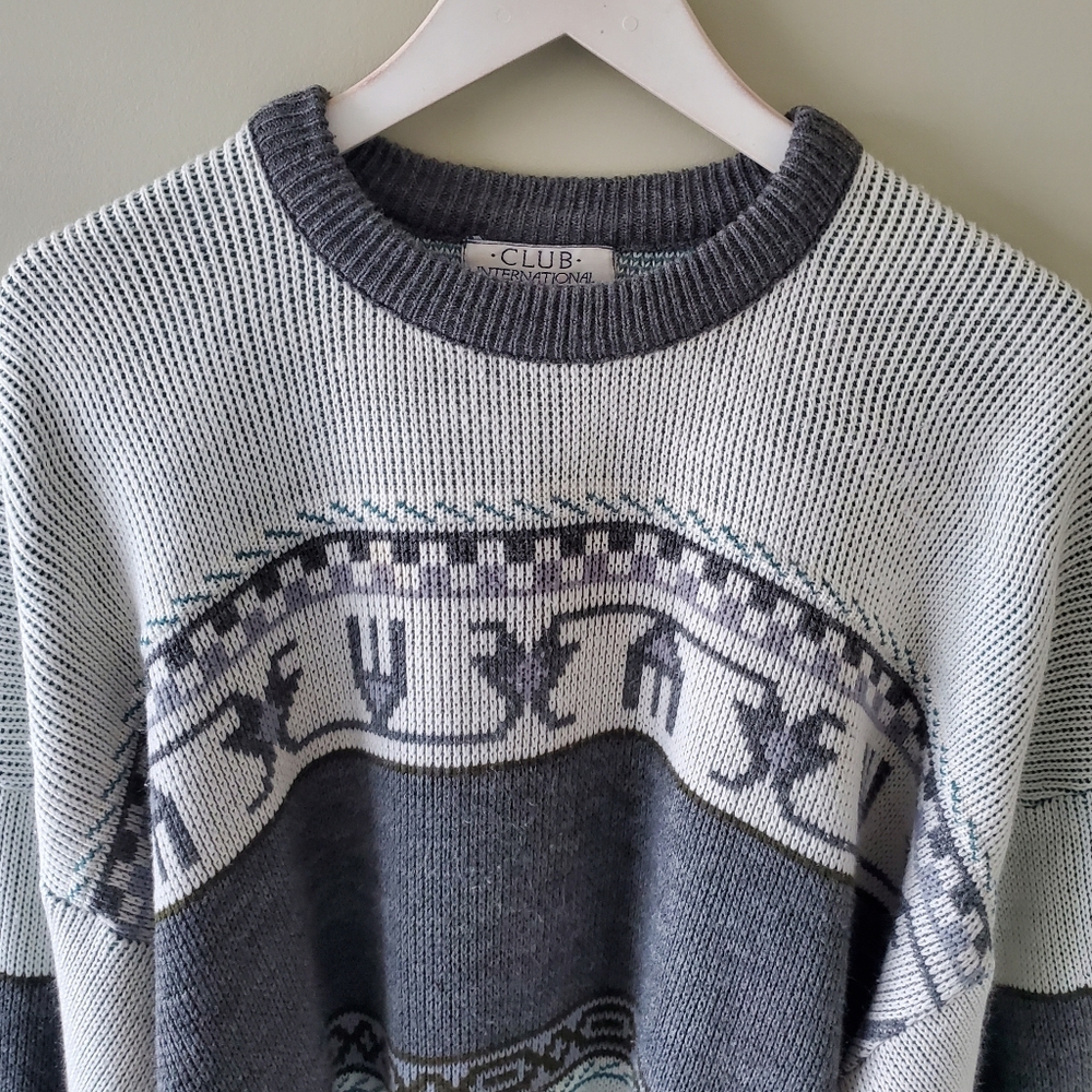 Tip Top XL 90s Aztec Eclectic Grandpa Cabincore Oversized Knit Sweater - Picture 5 of 12